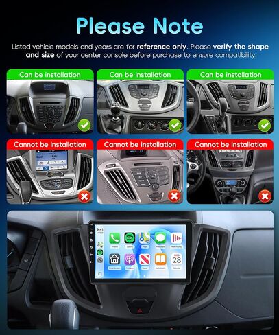 راديو ستيريو للسيارة 8 Core 6G+128G Android 15 لسيارة Ford Transit 2013-2019، Carplay Android Auto، شاشة لمس 9 بوصة مع نظام تحديد المواقع العالمي/بلوتوث 5.0/FM RDS/DSP/5G-WiFi كاميرا احتياطية ذات رؤية بانورامية 360 درجة SWC in Kuwait