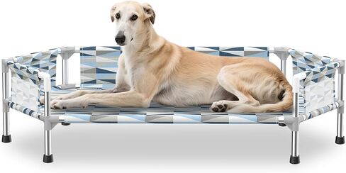 Elevated Dog Bed with Guardrail, Cooling Outdoor Pet Cot with 3-Sided Fence，Raised Dog Cot with Metal Frame, Easy to Assemble in Saudi Arabia