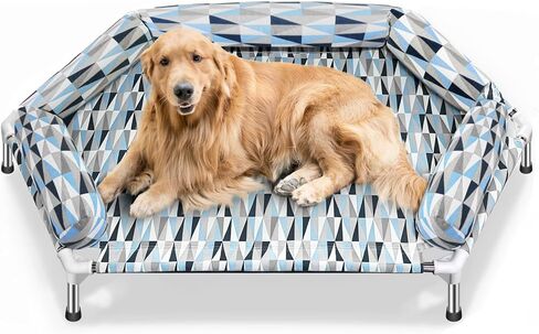 Elevated Dog Bed with Guardrail, Cooling Outdoor Pet Cot with 3-Sided Fence，Raised Dog Cot with Metal Frame, Easy to Assemble in Saudi Arabia