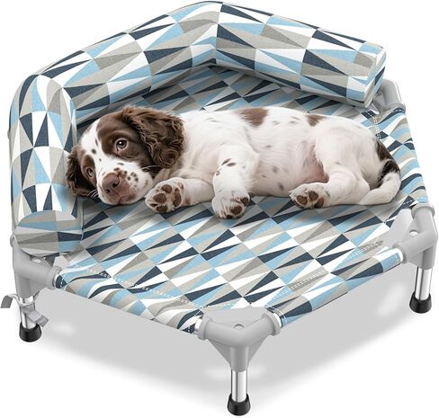 Elevated Dog Bed with Guardrail, Cooling Outdoor Pet Cot with 3-Sided Fence，Raised Dog Cot with Metal Frame, Easy to Assemble in Saudi Arabia