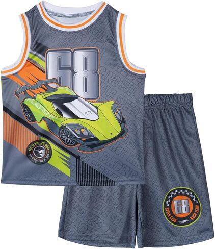 Hot Wheels Athletic Mesh Jersey Tank Top and Basketball Shorts Outfit Set Toddler to Big Kid Sizes (2T - 10-12) in Saudi Arabia