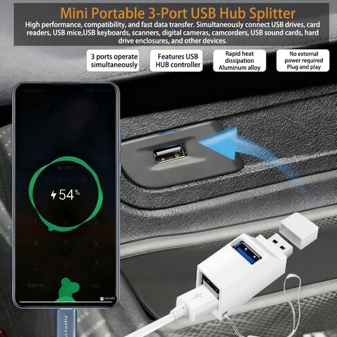 محول USB 3.0 3 منافذ، موزع USB مع منفذ USB 3.0 ومنفذين USB 2.0، موزع منفذ USB محمول للوحة المفاتيح، القرص الصلب المحمول، قرص U، الكاميرا، الماوس، إلخ (أبيض) in Saudi Arabia