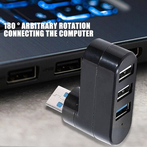 محول محور USB دوار بثلاثة منافذ، موسع USB 2.0 عالي السرعة للكمبيوتر المحمول، ملحق صغير للتوصيل والتشغيل - متوافق مع لوحات مفاتيح محركات الأقراص الصلبة للهواتف in Saudi Arabia