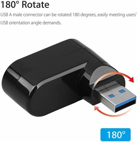 محول محور USB دوار بثلاثة منافذ، موسع USB 2.0 عالي السرعة للكمبيوتر المحمول، ملحق صغير للتوصيل والتشغيل - متوافق مع لوحات مفاتيح محركات الأقراص الصلبة للهواتف in Saudi Arabia