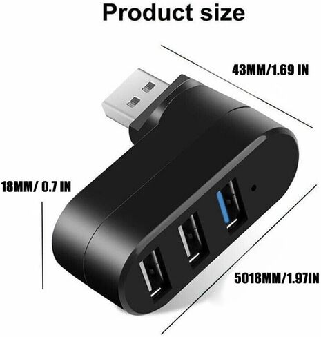 محول محور USB دوار بثلاثة منافذ، موسع USB 2.0 عالي السرعة للكمبيوتر المحمول، ملحق صغير للتوصيل والتشغيل - متوافق مع لوحات مفاتيح محركات الأقراص الصلبة للهواتف in Saudi Arabia