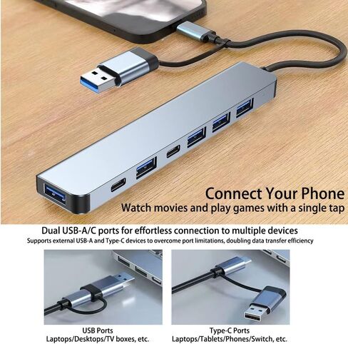 محول نقل بيانات USB 3.0 عالي السرعة 7 في 1، توسيع متعدد المنافذ مع موصلات من النوع C وUSB-A، متوافق مع الأجهزة اللوحية، يدعم جهد التشغيل 5 فولت، يعمل بمنفذ USB in Kuwait