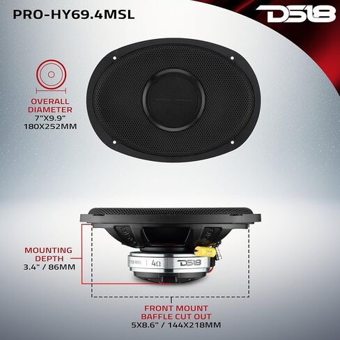 DS18 PRO-HY69.4MSL 6x9" Slim Hybrid Loudspeaker 4-Ohm | 2-Way Speaker with Titanium Compression Driver | IP65 Water-Resistant | High Sensitivity 97dB | 175W RMS in Saudi Arabia