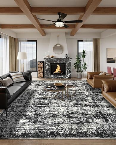 Unirea 8x10 Area Rugs for Living Room, Large Washable Grey White Rug, Thin Non Slip Low Pile Carpet, Vintage Abstract Boho Rug for Bedroom, Dining Room, Farmhouse, Home Office, Gray in Saudi Arabia