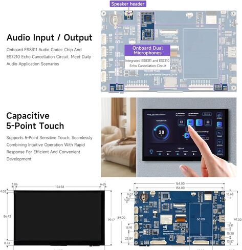 لوحة تطوير KLAYERS ESP32 P4 Wi-Fi 6، مع شاشة لمس 7 بوصة 1024 × 600، ESP32 C6، ثنائي/أحادي النواة RISC-V، MIPI-CSI، USB OTG 2.0 HS، أمان الأجهزة، لحوسبة HMI المتقدمة وحوسبة الحافة، مع حافظة in Kuwait