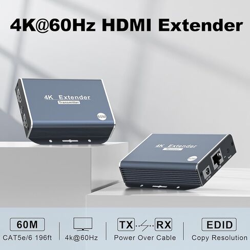 موسع HDMI عبر إيثرنت 4K عبر CAT5e/CAT6/CAT7، 4K@60 هرتز حتى 196 قدمًا (60 مترًا)، دعم وظيفة EDID وPOC in Kuwait