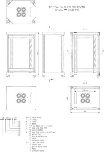 SYSRACKS 22U35in(900mm) deep Floor Standing Server Rack Cabinet(24" w x35 d x49 h) (600x900x1243mm.) Glass Door -Temperature Control Panel, 4 Fans, Shelf, PDU in Saudi Arabia