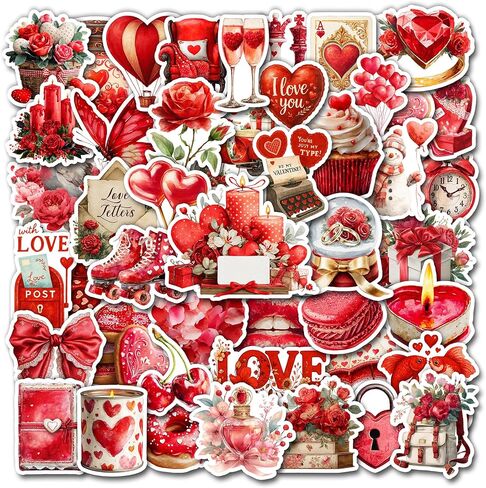 50 Pcs Valentines Day Stickers Cute Valentine Sticker Waterproof Romantic Love Vinyl Decal Laptop Scrapbooking Cards Boxes Water Bottle Party Favors Valentines Gifts for Women Adults in Saudi Arabia