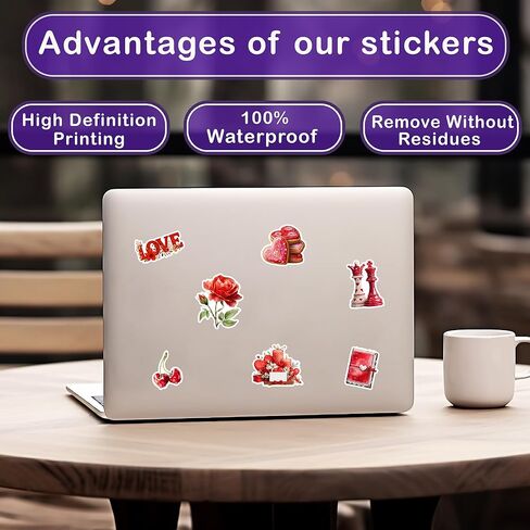 50 Pcs Valentines Day Stickers Cute Valentine Sticker Waterproof Romantic Love Vinyl Decal Laptop Scrapbooking Cards Boxes Water Bottle Party Favors Valentines Gifts for Women Adults in Saudi Arabia