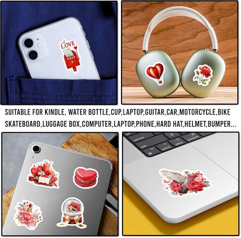 50 Pcs Valentines Day Stickers Cute Valentine Sticker Waterproof Romantic Love Vinyl Decal Laptop Scrapbooking Cards Boxes Water Bottle Party Favors Valentines Gifts for Women Adults in Saudi Arabia