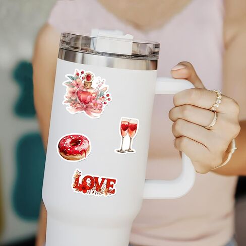 50 Pcs Valentines Day Stickers Cute Valentine Sticker Waterproof Romantic Love Vinyl Decal Laptop Scrapbooking Cards Boxes Water Bottle Party Favors Valentines Gifts for Women Adults in Saudi Arabia