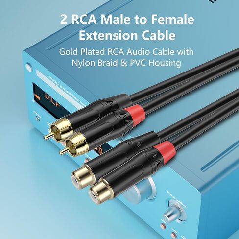 2 RCA Extension Cable, RCA Cable, Gold Plated Heavy Duty 2 RCA Male to Female Stereo Audio Extension Cable (6Feet) in Saudi Arabia