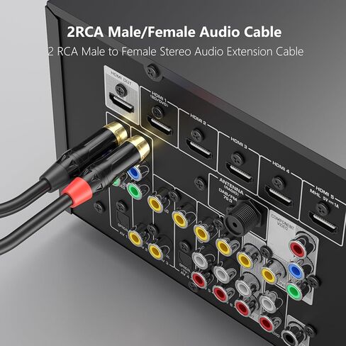 2 RCA Extension Cable, RCA Cable, Gold Plated Heavy Duty 2 RCA Male to Female Stereo Audio Extension Cable (6Feet) in Saudi Arabia