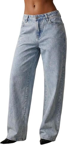 WDIRARA Women's Low Rise Straight Leg Jeans Baggy Denim Pants Streetwear in Saudi Arabia