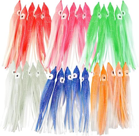 30pcs Luminous Squid Fishing Lures, Glow Octopus Skirts Squid Skirts Trolling Lures, Trolling Saltwater Baits Soft Fishing Lure for Bass Salmon in Saudi Arabia