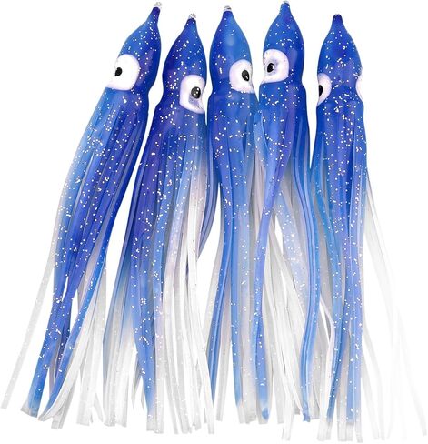 30pcs Luminous Squid Fishing Lures, Glow Octopus Skirts Squid Skirts Trolling Lures, Trolling Saltwater Baits Soft Fishing Lure for Bass Salmon in Saudi Arabia