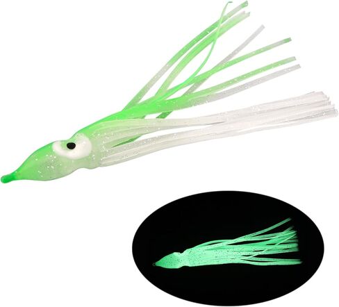 30pcs Luminous Squid Fishing Lures, Glow Octopus Skirts Squid Skirts Trolling Lures, Trolling Saltwater Baits Soft Fishing Lure for Bass Salmon in Saudi Arabia