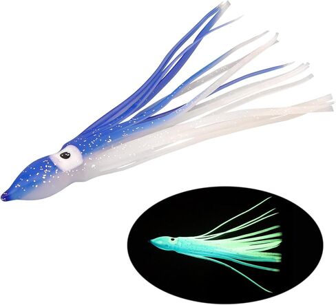 30pcs Luminous Squid Fishing Lures, Glow Octopus Skirts Squid Skirts Trolling Lures, Trolling Saltwater Baits Soft Fishing Lure for Bass Salmon in Saudi Arabia