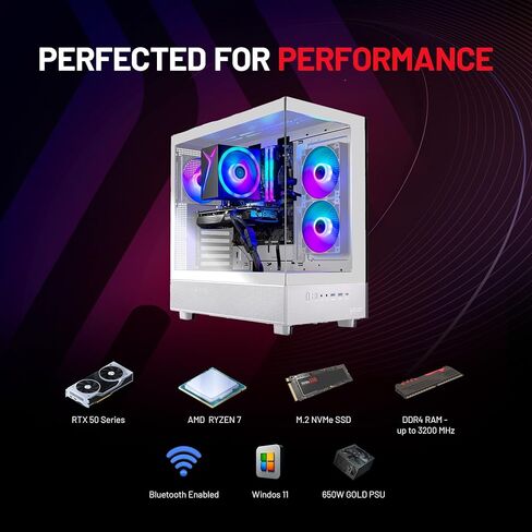 كمبيوتر Skytech Gaming Azure 3 للألعاب، AMD Ryzen 7 5700 3.7 جيجا هرتز، NVIDIA RTX 5060، 1 تيرابايت NVMe SSD، 32 جيجابايت DDR4 RAM 3200، 650 واط Gold PSU، Wi-Fi، Win 11، سطح المكتب in Kuwait