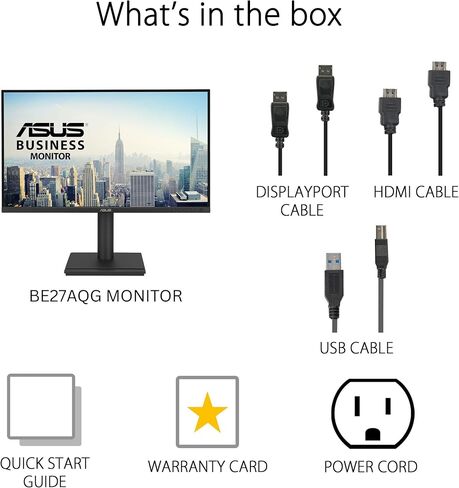ASUS 27" 1440P Business Monitor (BE27AQG) - QHD (2560x1440), IPS, 120Hz, Ergonomic Design, Speakers, Height Adjustable, Power Sync, Eye Care, VESA Wall Mountable, 3 yr Warranty TAA Compliant in Saudi Arabia