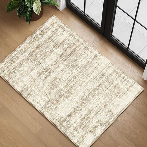 6x9 Washable Area Rugs for Living Room, Neutral Boho Rugs for Bedroom, Vintage Large Soft Faux Wool Carpet for Nursery, Playroom, Office, Dinning Room, Non Slip, Low Pile, Black, Dark Grey in Saudi Arabia