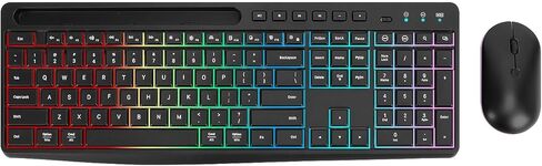 SaharaCase - Rechargeable Silent Wireless Keyboard & Mouse Combo | 106 Keys | RGB Backlight | USB & Type-C Adapter | Black in Saudi Arabia