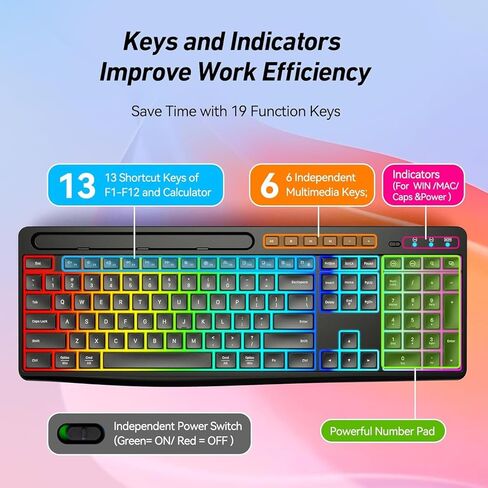 SaharaCase - Rechargeable Silent Wireless Keyboard & Mouse Combo | 106 Keys | RGB Backlight | USB & Type-C Adapter | Black in Saudi Arabia
