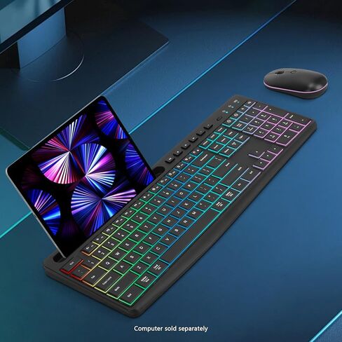 SaharaCase - Rechargeable Silent Wireless Keyboard & Mouse Combo | 106 Keys | RGB Backlight | USB & Type-C Adapter | Black in Saudi Arabia