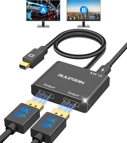 محول Mini DisplayPort إلى Dual DisplayPort، 4K60 هرتز Thunderbolt 2 ذكر إلى 2 DP أنثى محول عرض ممتد، Mini DP 1.4 Spitter لجهاز MacBook Air/Pro، Mac mini، Surface Pro/Dock in Kuwait