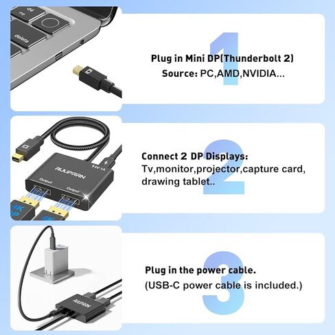 محول Mini DisplayPort إلى Dual DisplayPort، 4K60 هرتز Thunderbolt 2 ذكر إلى 2 DP أنثى محول عرض ممتد، Mini DP 1.4 Spitter لجهاز MacBook Air/Pro، Mac mini، Surface Pro/Dock in Kuwait