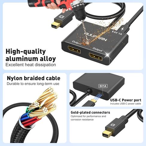 محول Mini DisplayPort إلى Dual DisplayPort، 4K60 هرتز Thunderbolt 2 ذكر إلى 2 DP أنثى محول عرض ممتد، Mini DP 1.4 Spitter لجهاز MacBook Air/Pro، Mac mini، Surface Pro/Dock in Kuwait
