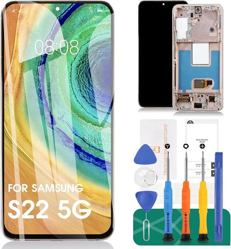 【US Version】 OLED for Samsung S22 5G Screen Replacement for Samsung Galaxy S22 5G SM-S901B G901U G901A G901W Digitizer Touch Screen Assembly with Frame (Gold, with Fingerprint) in Saudi Arabia