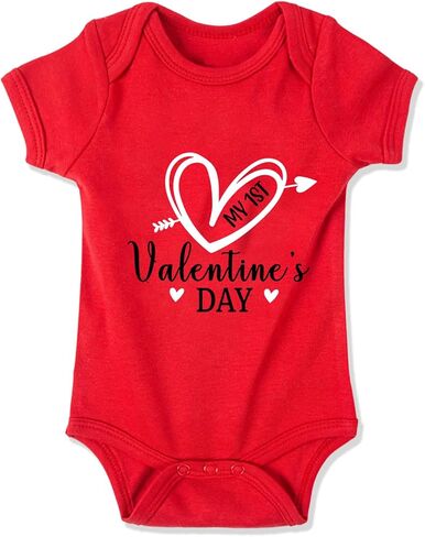 بدلة للجسم Happy Valentine للأطفال حديثي الولادة من الأولاد والبنات، رومبير بأكمام قصيرة للرضع، ملابس تكشف عن الجنس، 0-6 أشهر in Kuwait