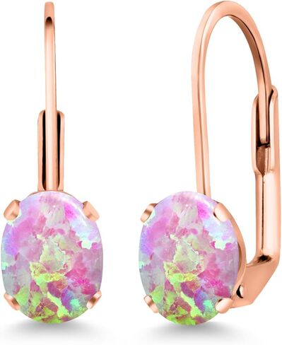 Gem Stone King 18K Rose Gold Plated Silver Gemstone Birthstone Leverback Earrings For Women | Gemstone Birthstone | Oval 7X5MM | Fine Jewelry for Her Mom Women Wife in Saudi Arabia