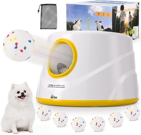 HETOO Automatic Ball Launcher for Dogs: Balls Launcher for Dogs - Automatic Tennis Ball Thrower for Dog, with 6 Balls- Interactive Dog Toys - Small/Medium Sized Launchers- Yellow in Saudi Arabia