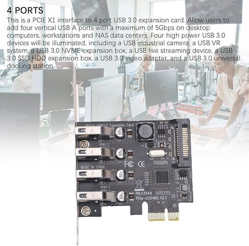 GOWENIC PCI E USB3.0 Expansion Card, 5Gbps Ultra Speed 4 Ports, with 1 USB 3.0 PCI E Expansion Card, 1 Driver CD, and 2 Mounting Screws, for Wins 11 10 8 X 7 in Kuwait