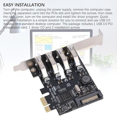 GOWENIC PCI E USB3.0 Expansion Card, 5Gbps Ultra Speed 4 Ports, with 1 USB 3.0 PCI E Expansion Card, 1 Driver CD, and 2 Mounting Screws, for Wins 11 10 8 X 7 in Kuwait