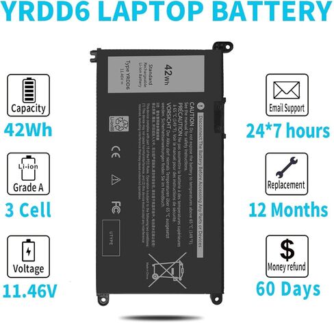 Emanjor 42Wh YRDD6 1VX1H VM732 بطارية لديل انسبايرون 5591 7586 5491 5481 5482 5485 3310 2 في 1 15 3582 3583 3593 3584 5590 5593 5594 5585 5598 14 3493 5493 5480 3793 فوسترو 3491 5581 5490 5590 in Kuwait