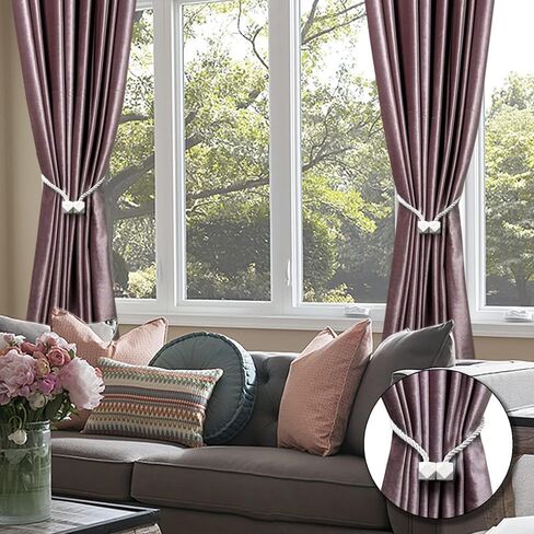 Magnetic Curtain Tiebacks - Extra Thick Twist Rope with Strong Magnet Holdbacks for Window Treatment, Drapery Holders, Decorative Drape Handmade Tie Back (Black, 2 Pack) in Saudi Arabia