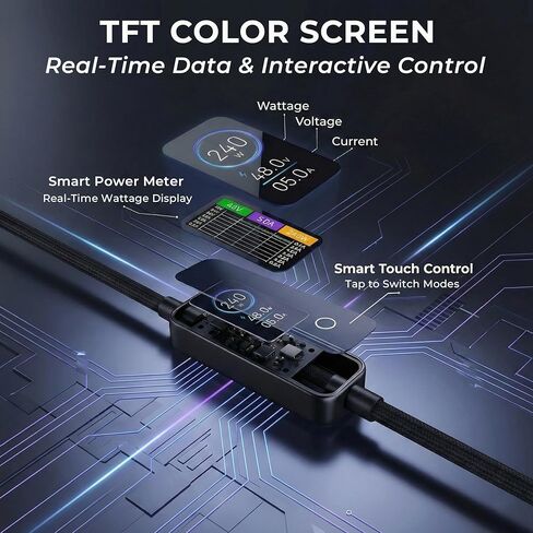 LITO 240W USB C to USB C Cable with TFT Color Screen, PD 3.1 Fast Charging Premium 48-Strand Nylon Braided Cord Compatible with iPhone 17/16/15, MacBook, Laptop,Tablet, Galaxy, Pixel, Steam Deck,4ft in Kuwait