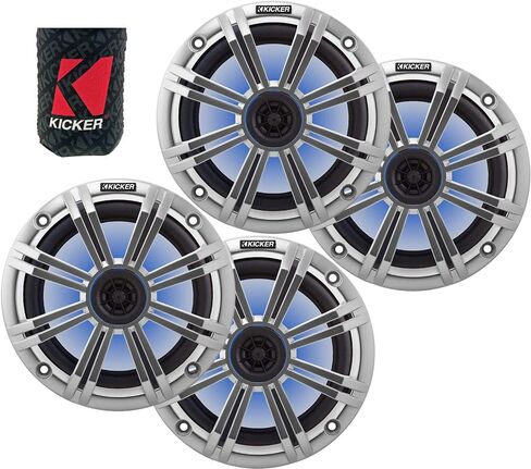 مكبرات صوت بحرية KICKER مقاس 8 بوصات (زوجان) مكبرات صوت محورية بديلة من OEM للقارب مع شبكة فضية ومصابيح LED 4 أوم. مقاومة للماء والطقس in Kuwait