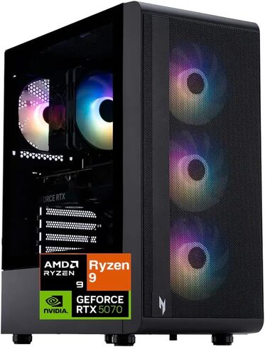 كمبيوتر مكتبي للألعاب acer Nitro 60 (AMD Ryzen 9 7900 12-Core، GeForce RTX 5070 12GB GDDR7 (988 AI Tops)، 32GB DDR5، 1 تيرابايت PCIe SSD، Win 11 Pro) WiFi 6 + BT، Ethernet، مع موسع منفذ USB DKZ in Saudi Arabia