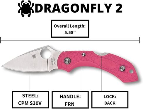 سكين جيب Spyderco Dragonfly 2 قابل للطي مع شفرة فولاذية 2.2 بوصة CPM S30V ومقبض FRN - سكين EDC للرجال والنساء، مثالي للصيد والتكتيكي والتخييم والبقاء على قيد الحياة - PlainEdge - C28FPPNS30V2 in Saudi Arabia