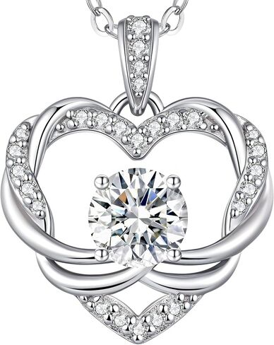 OOBEE Moissanite Heart Necklace for Women 925 Sterling Silver Fine Jewelry Twist Pendant, Valentine Anniversary Birthday Gift for Wife, Mom, Girlfriend in Kuwait