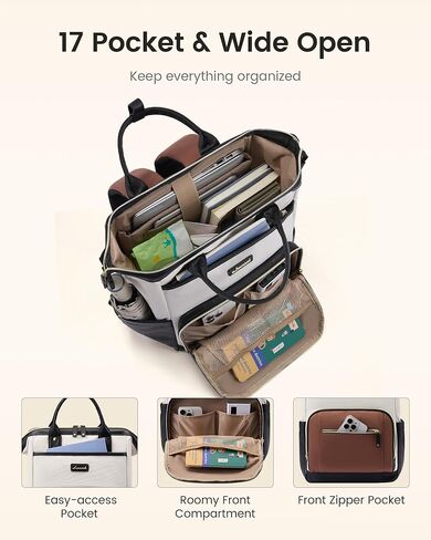 LOVEVOOK Laptop Backpack for Women with Giant Tumbler Holder,15.6 inch Professional Nurse Teacher Backpack Computer Laptop Bag,Cute Waterproof Travel Backpack Purse Work College Bag, Beige-Black-Brown in Kuwait