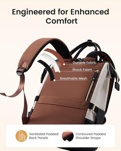 LOVEVOOK Laptop Backpack for Women with Giant Tumbler Holder,15.6 inch Professional Nurse Teacher Backpack Computer Laptop Bag,Cute Waterproof Travel Backpack Purse Work College Bag, Beige-Black-Brown in Kuwait